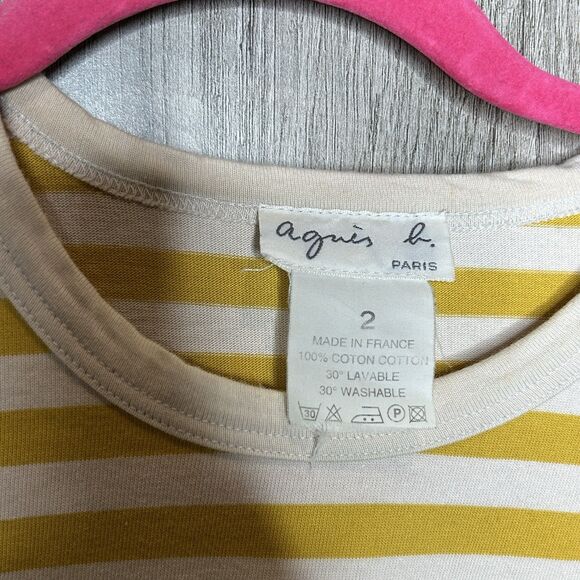 Agnes B. Border Striped T Shirt Yellow Cream Size 2 - Picture 2 of 6